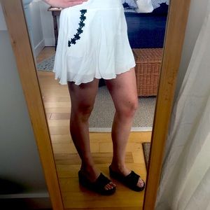 White Flowy Embroidered Shorts